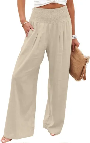 Firzero Wide Leg Trousers Women Plus Size Elastic High Waist Straight Pants 2024 Summer Casual Cotton Linen Beach Pants
