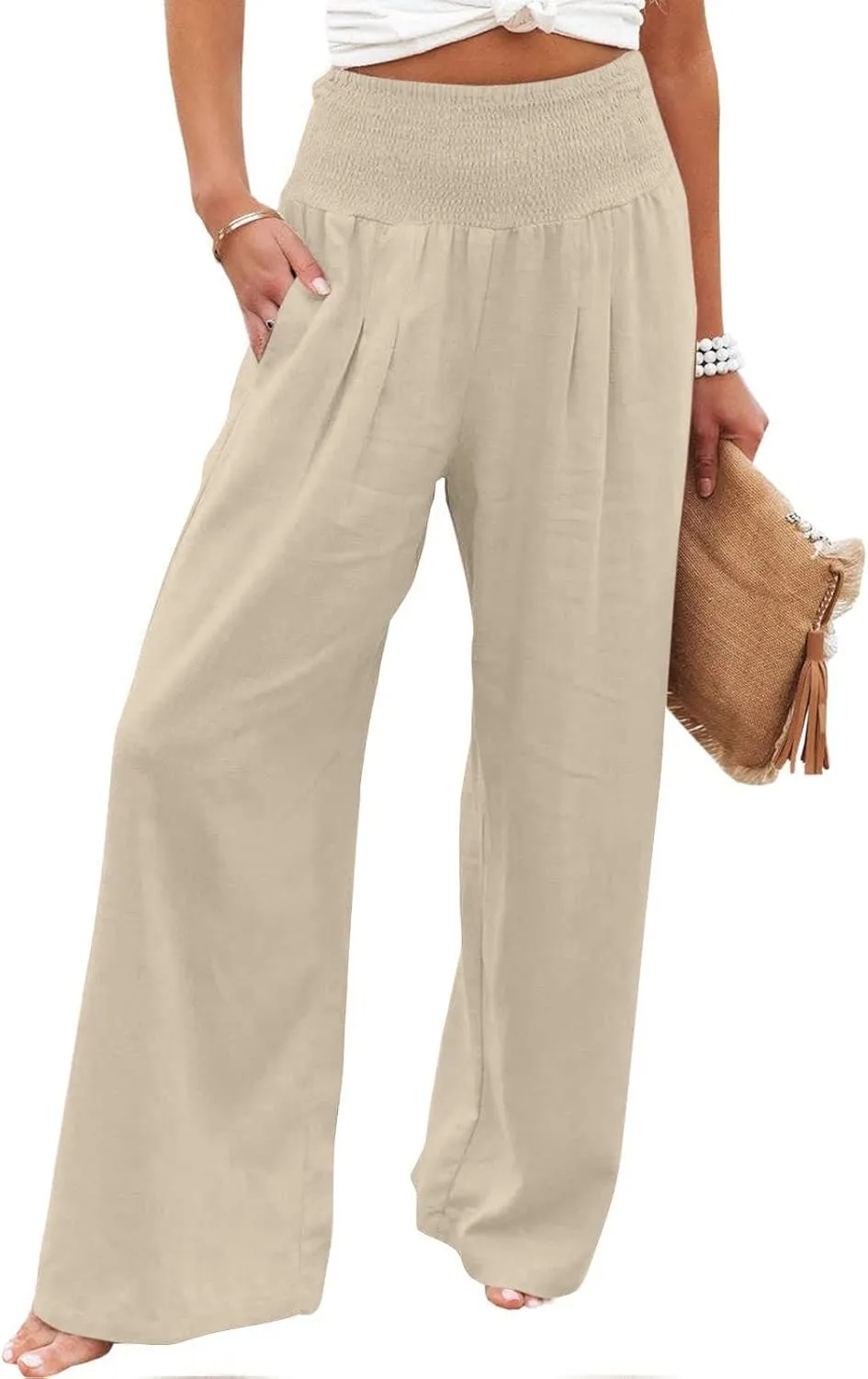 Firzero Wide Leg Trousers Women Plus Size Elastic High Waist Straight Pants 2024 Summer Casual Cotton Linen Beach Pants