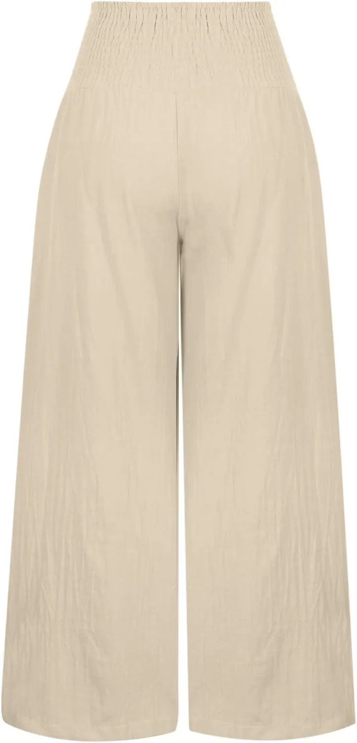 Firzero Wide Leg Trousers Women Plus Size Elastic High Waist Straight Pants 2024 Summer Casual Cotton Linen Beach Pants