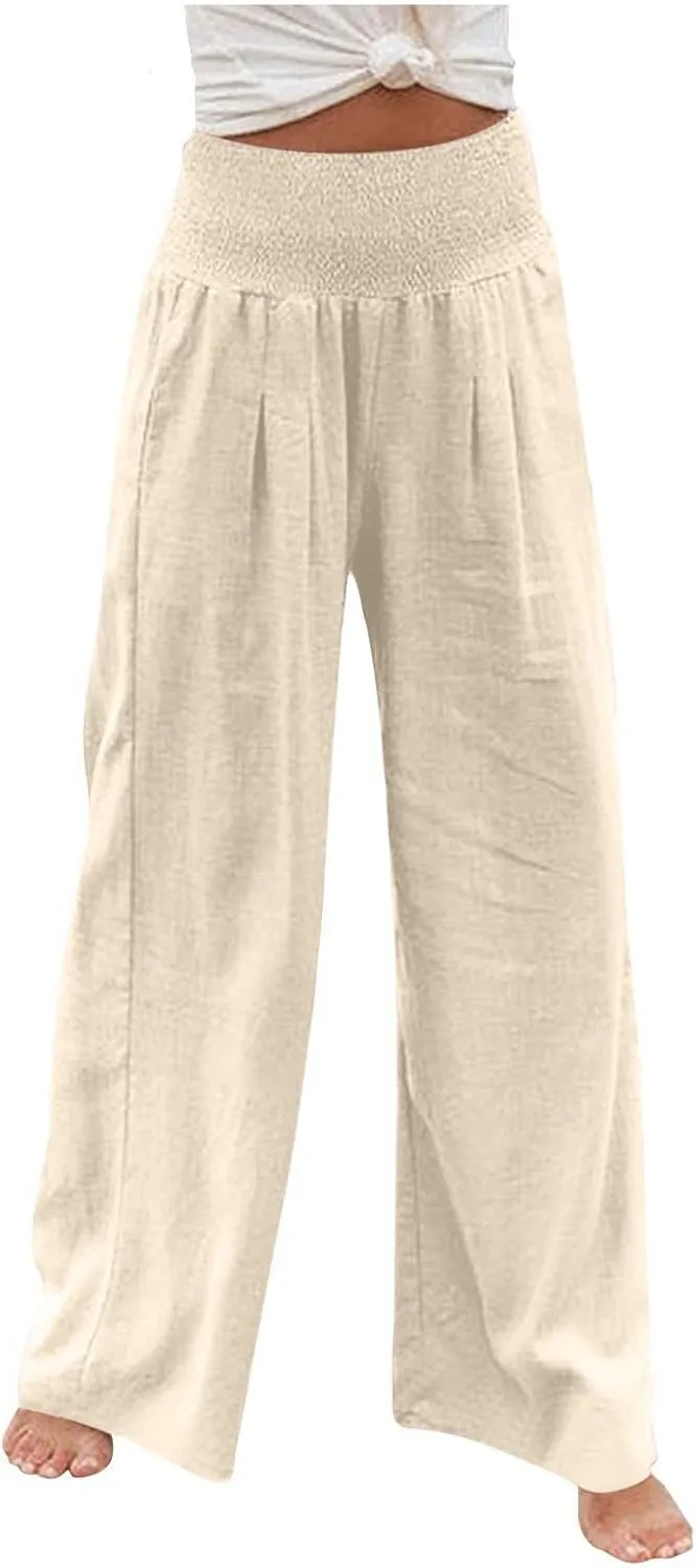 Firzero Wide Leg Trousers Women Plus Size Elastic High Waist Straight Pants 2024 Summer Casual Cotton Linen Beach Pants