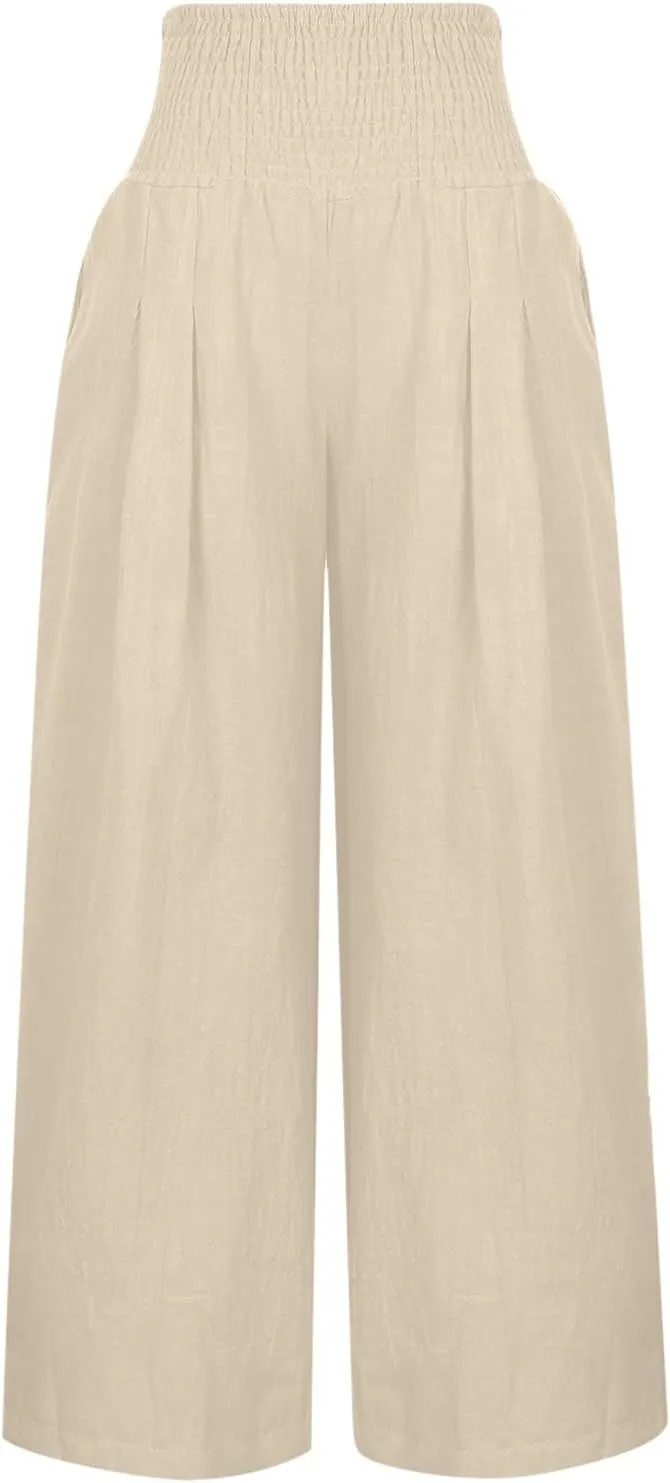 Firzero Wide Leg Trousers Women Plus Size Elastic High Waist Straight Pants 2024 Summer Casual Cotton Linen Beach Pants