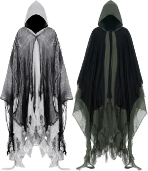 Geyoga 2 Pcs Halloween Hooded Cloak Medieval Renaissance Gothic Wizard Robe Scary Grim Reaper Cosplay Costume for Unisex