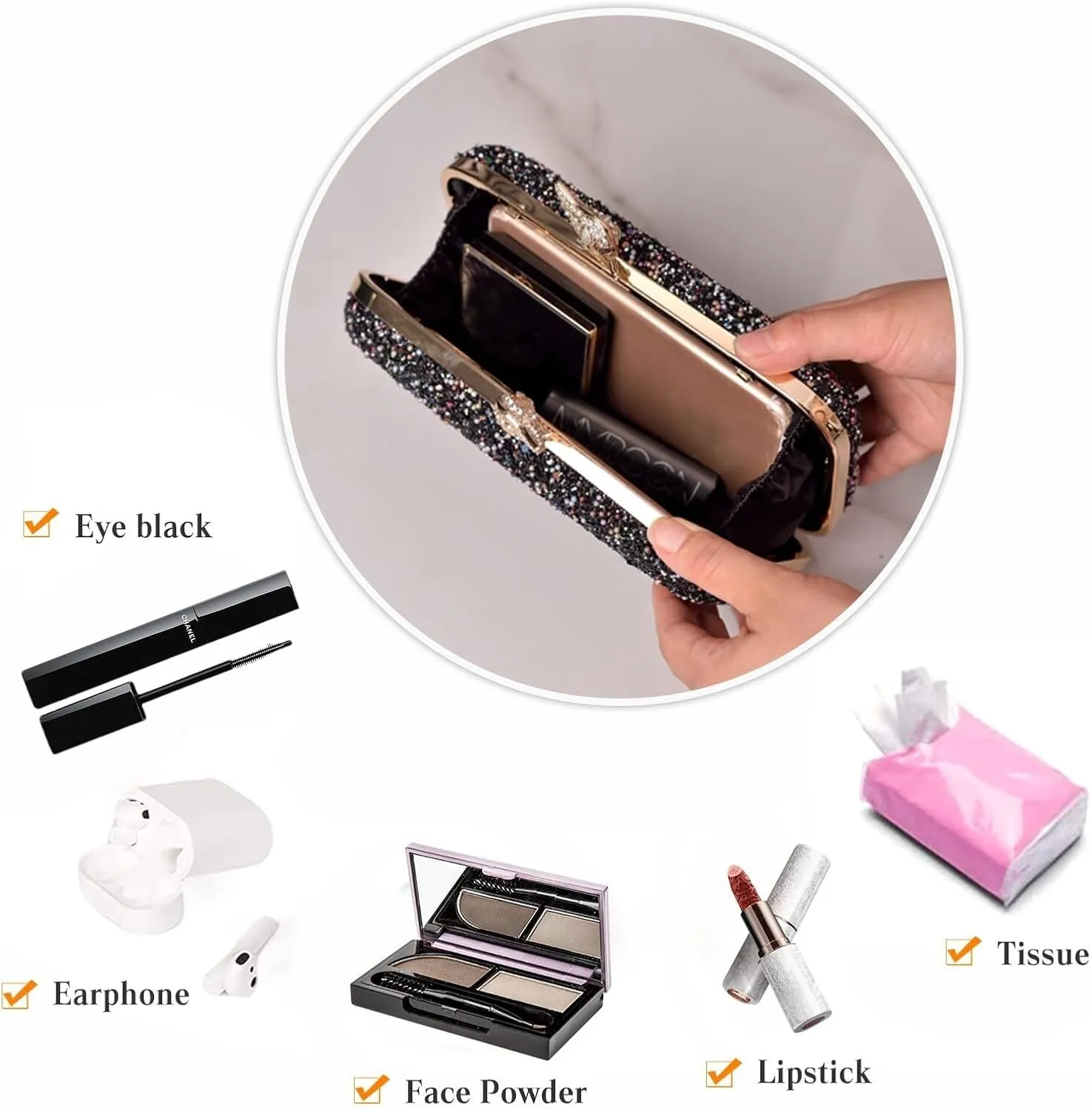 Handbag Bridal Wedding Purse Shoulder with Detachable Chain Elegant Pearl Evening for Women Sequin Clutch Beaded