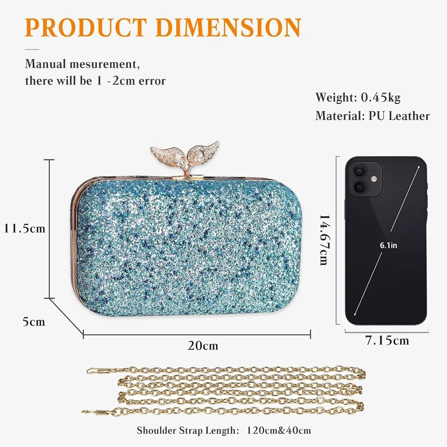 Handbag Bridal Wedding Purse Shoulder with Detachable Chain Elegant Pearl Evening for Women Sequin Clutch Beaded