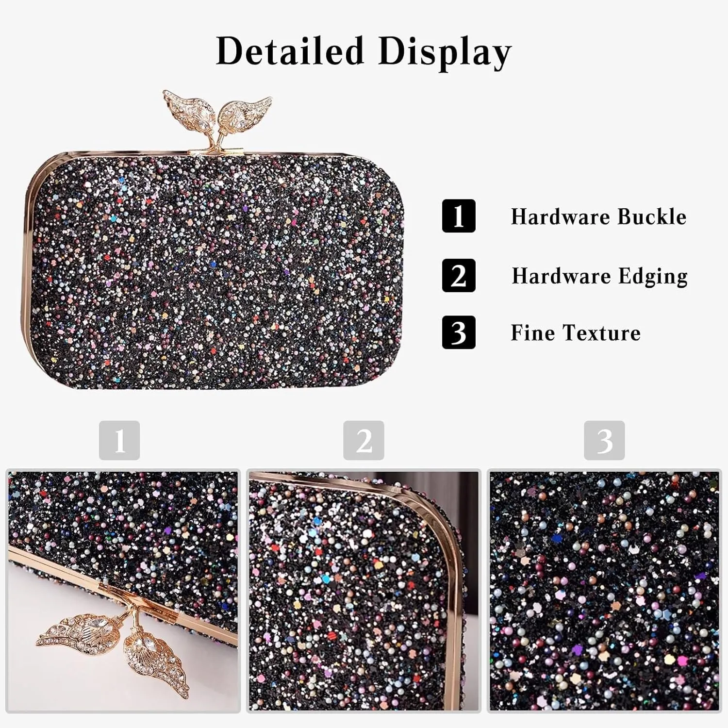 Handbag Bridal Wedding Purse Shoulder with Detachable Chain Elegant Pearl Evening for Women Sequin Clutch Beaded