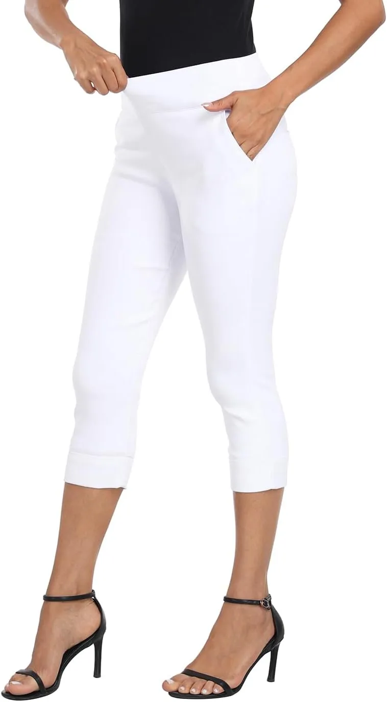HDE Pull On Capri Pants for Women 19" Inseam Cropped Dress Pants with Pockets