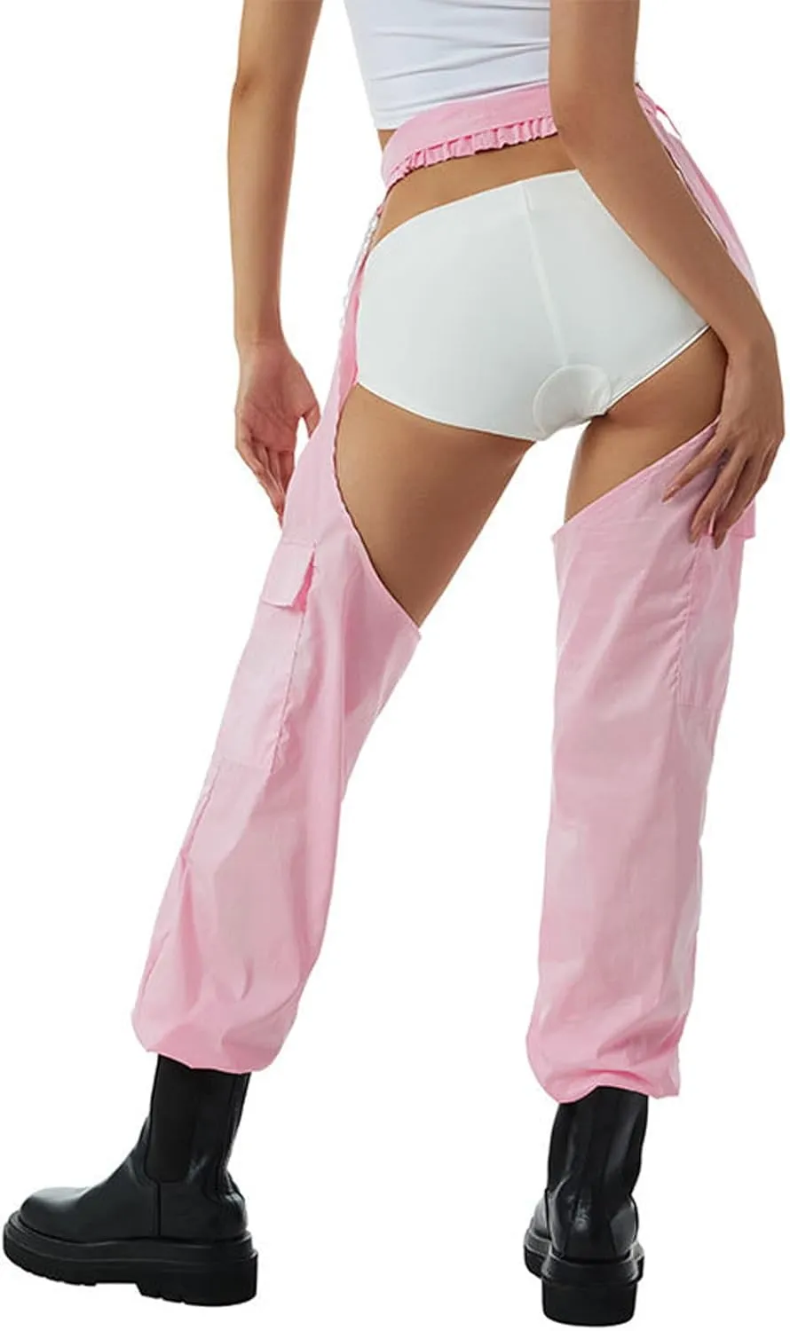 HGps8w Sexy Buckle Bottomless Pants Women Hollow Out See Through Rave Chaps Hiphop Rock Crotch Pants Belted Cargo Trousers