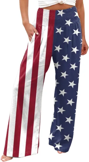 High Waist Cotton Linen Pants Wide Leg Palazzo Pants for Women Smocked Elastic Waist Loose Comfy Casual Pajama Pants