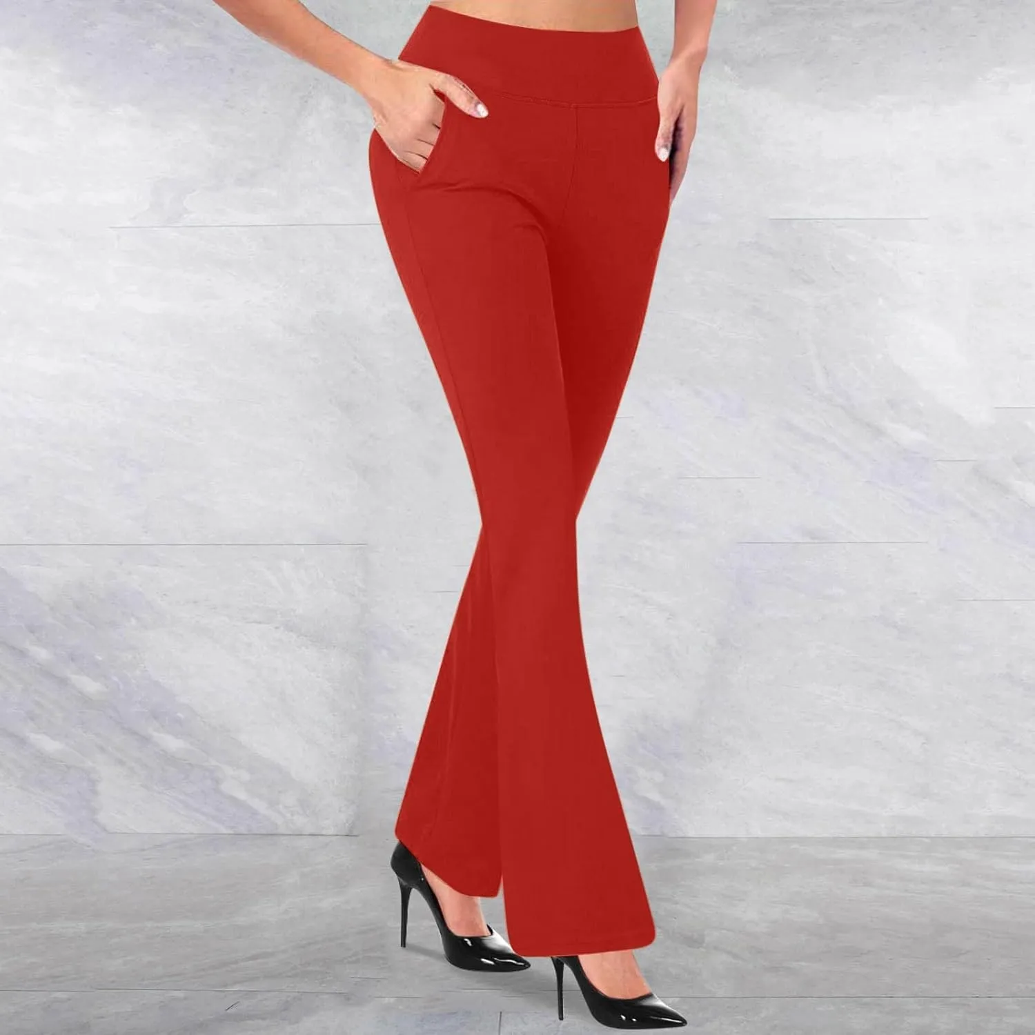 High Waisted Dress Pants for Women Stretchy Straight Leg Pant Work Trouser Business Office Casual Slacks with Pockets