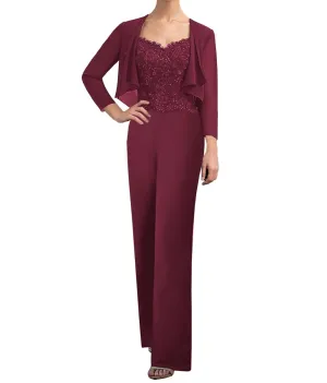 JAEDEN Mother of The Bride Pantsuits Jacket - Chiffon Formal Evening Gowns Long Lace