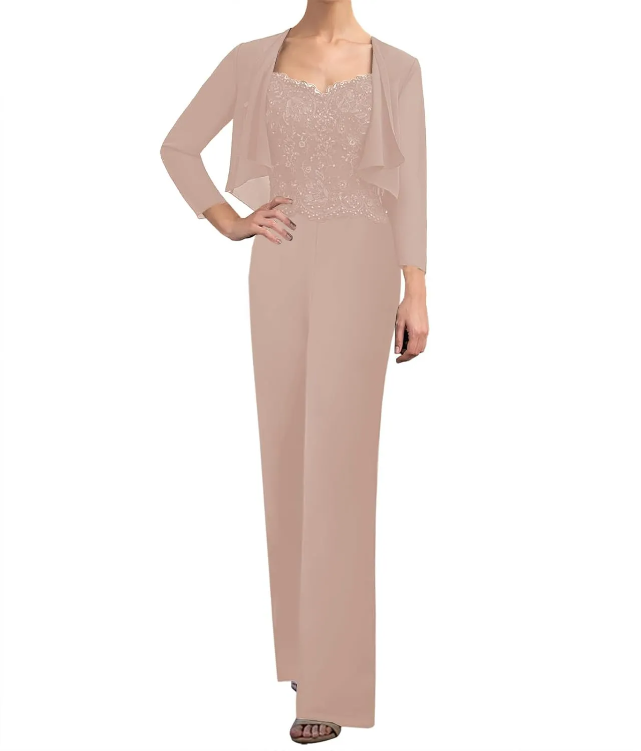 JAEDEN Mother of The Bride Pantsuits Jacket - Chiffon Formal Evening Gowns Long Lace