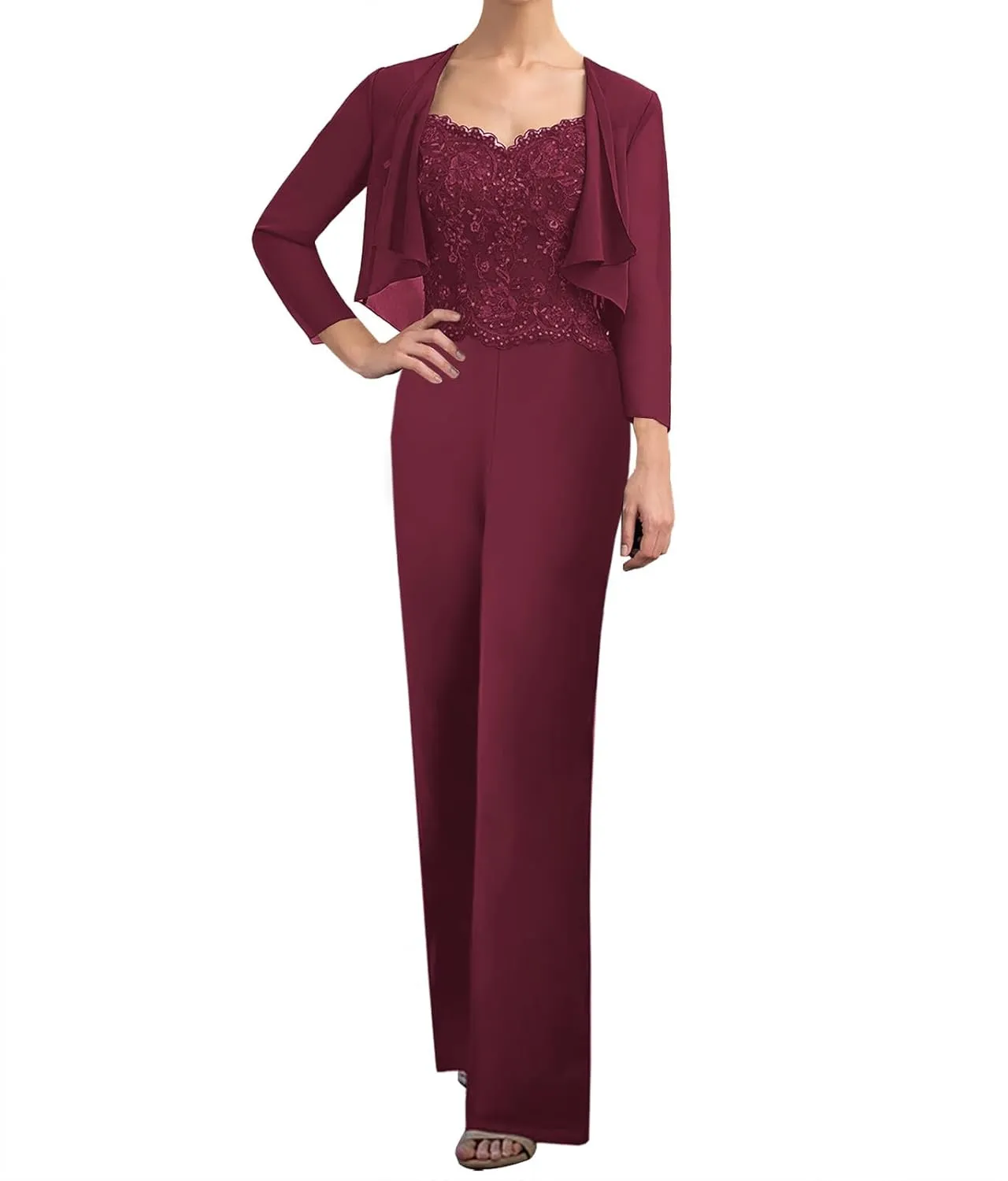 JAEDEN Mother of The Bride Pantsuits Jacket - Chiffon Formal Evening Gowns Long Lace