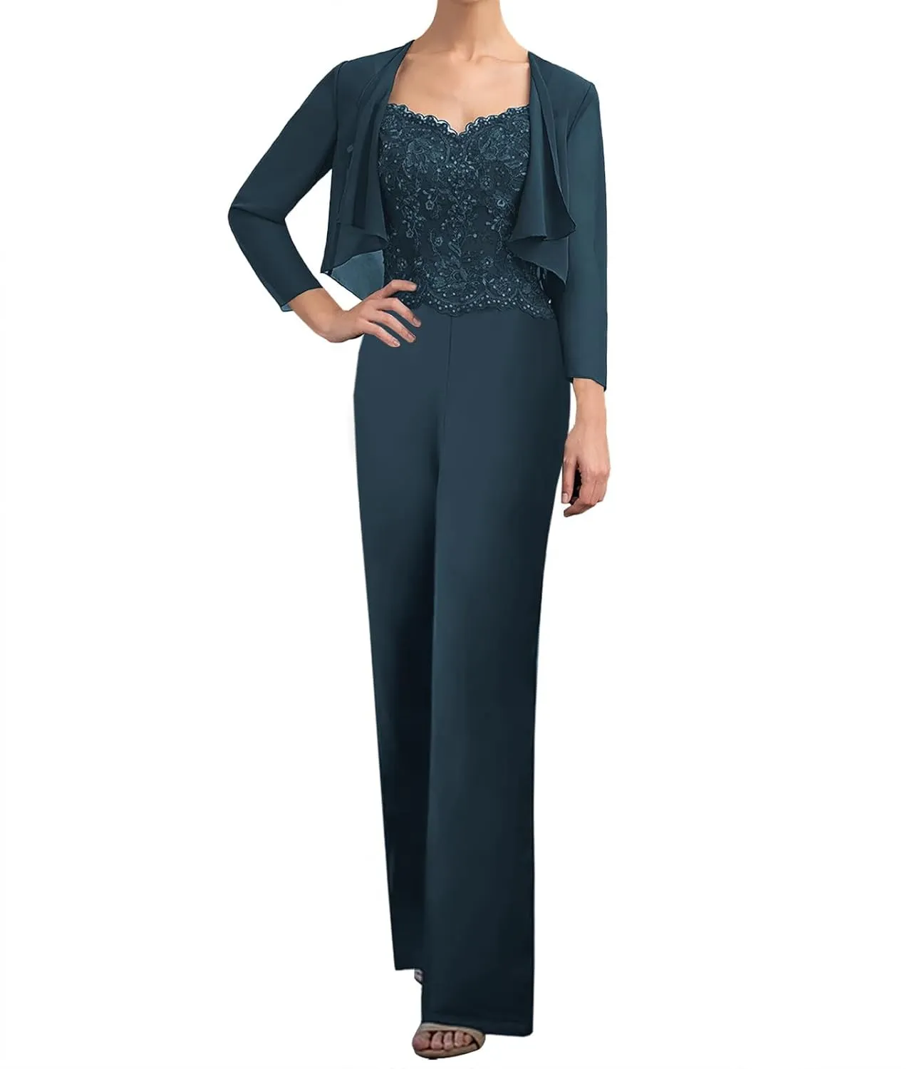 JAEDEN Mother of The Bride Pantsuits Jacket - Chiffon Formal Evening Gowns Long Lace