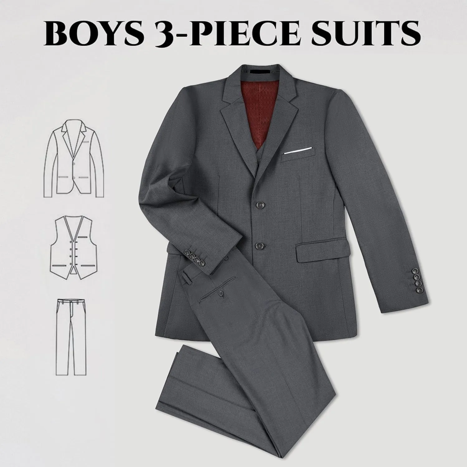 JPF Boy's Formal Suit Set Slim Fit Kids Tuxedo Suits for Wedding Teen Toddler Boy Dress Suit Outfit
