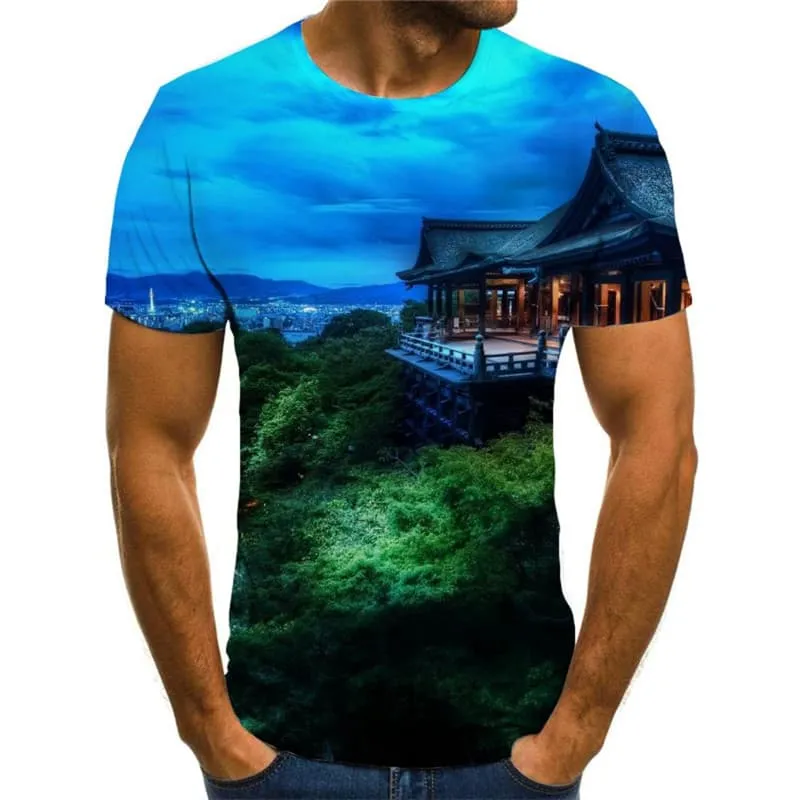 Landscape T-shirt Men Green Funny T shirts Cloud T-shirts 3d Harajuku Shirt Print