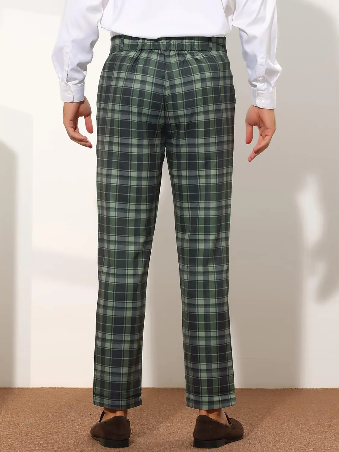 Lars Amadeus Plaid Suit Pants for Men's Straight Fit Casual Checked Pattern Trousers