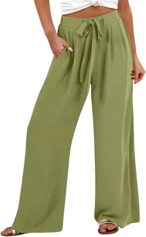 Linen Pants for Women 2025 Dressy High Waisted Wide Leg Palazzo Pants Summer Casual Loose Flowy Trousers with Pocket