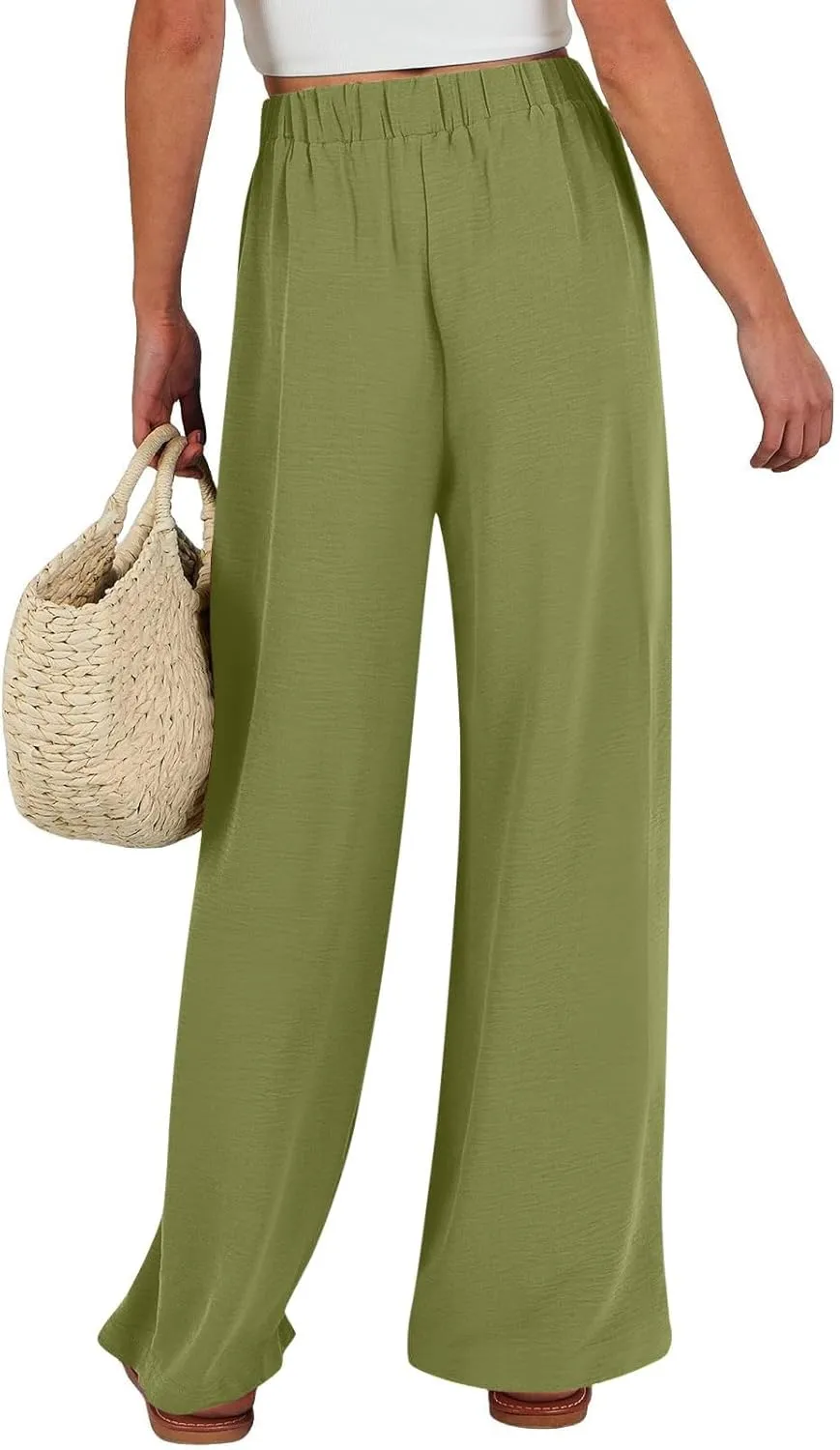 Linen Pants for Women 2025 Dressy High Waisted Wide Leg Palazzo Pants Summer Casual Loose Flowy Trousers with Pocket