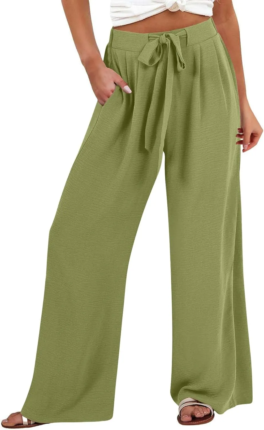 Linen Pants for Women 2025 Dressy High Waisted Wide Leg Palazzo Pants Summer Casual Loose Flowy Trousers with Pocket