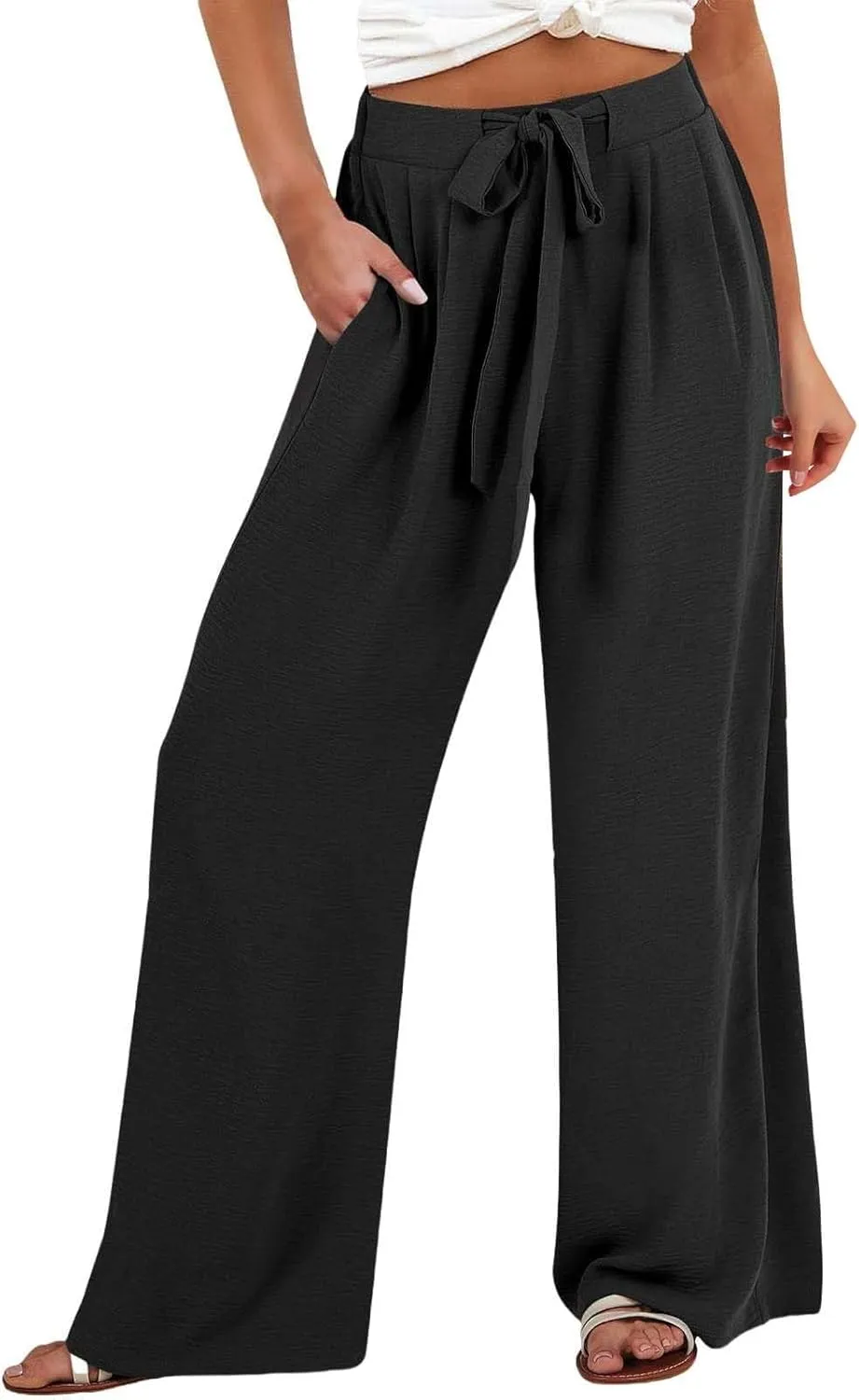 Linen Pants for Women 2025 Summer High Waisted Wide Leg Palazzo Pants Casual Loose Flowy Beach Trousers with Pockets