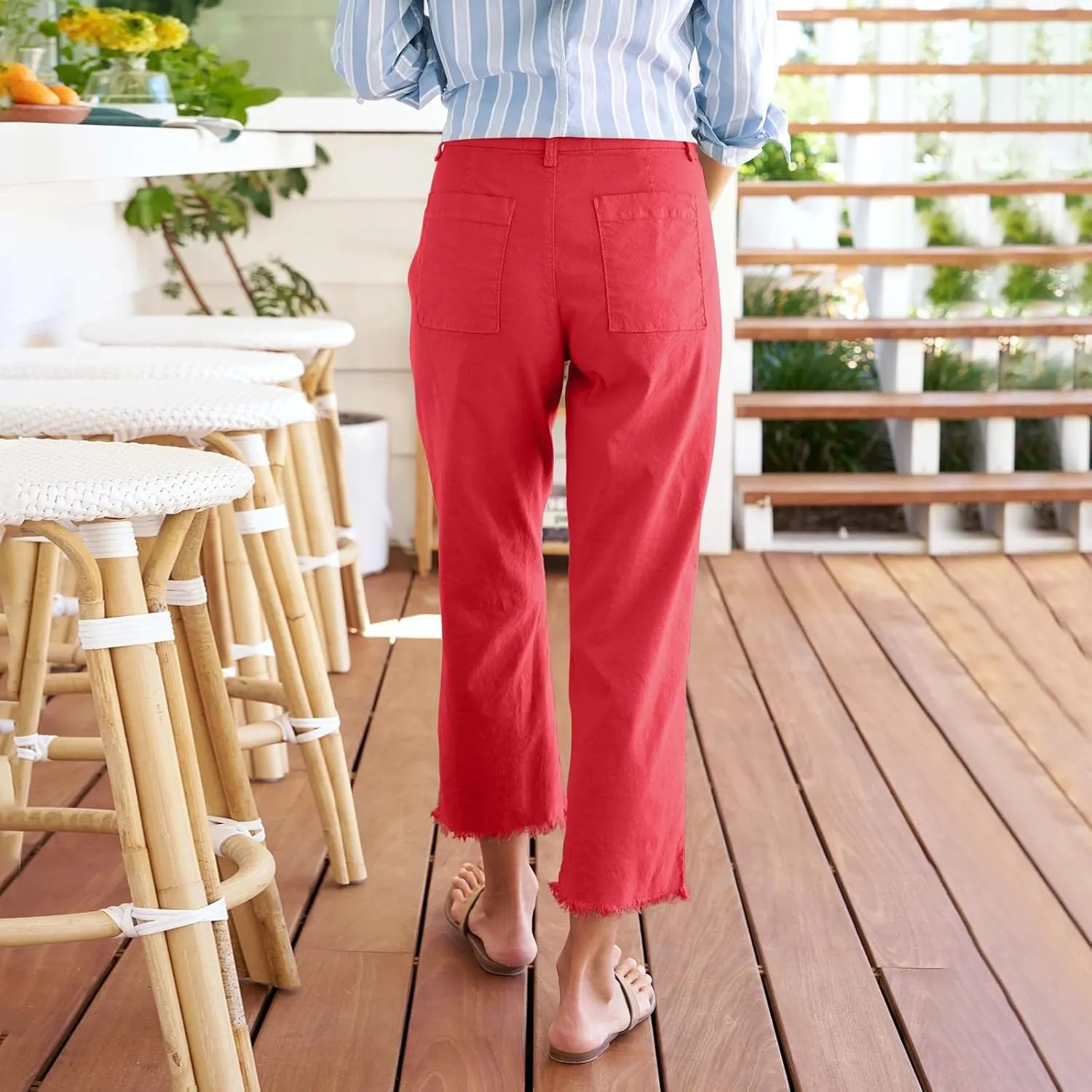 Linen Pants for Women, Casual Pants Linen Straight Leg Peasant Wide Plus