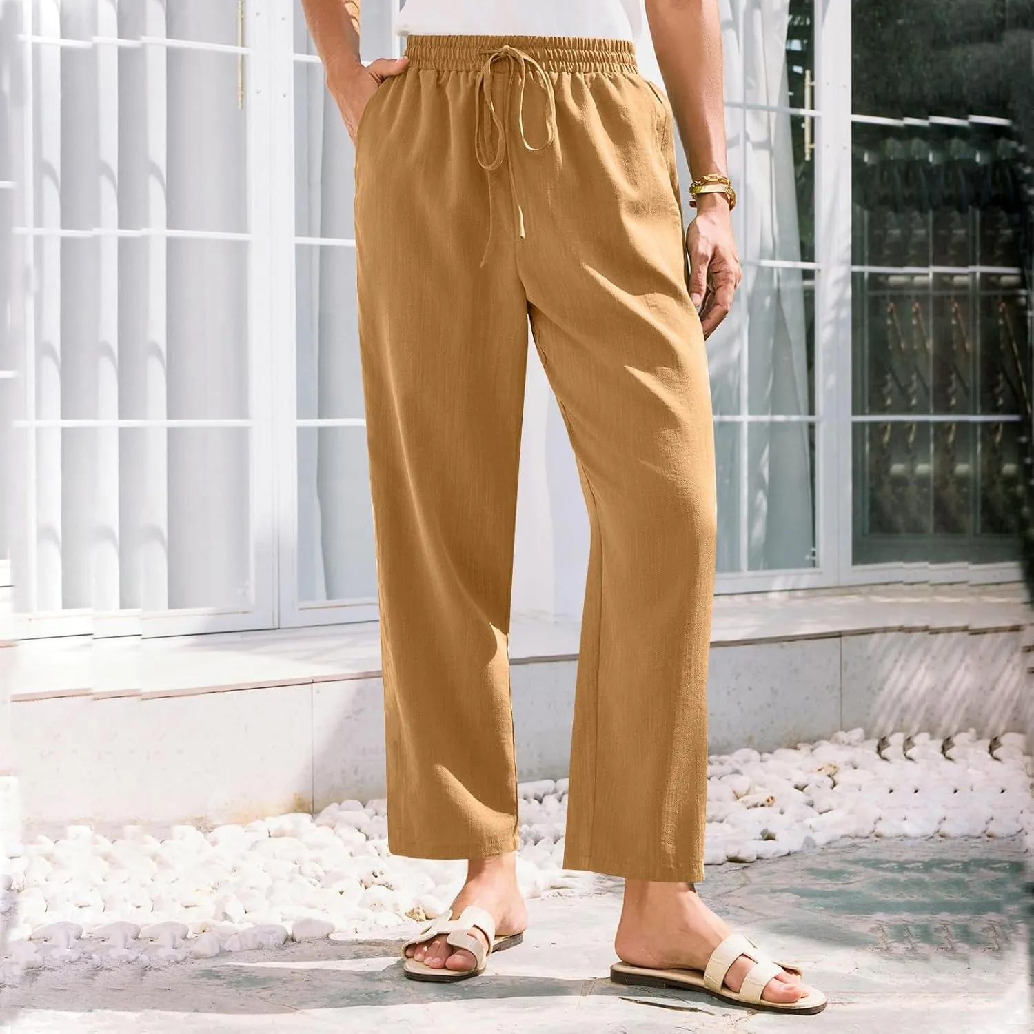 Linen Pants for Women, Linen Casual Pants Straight Leg Plus Size Peasant