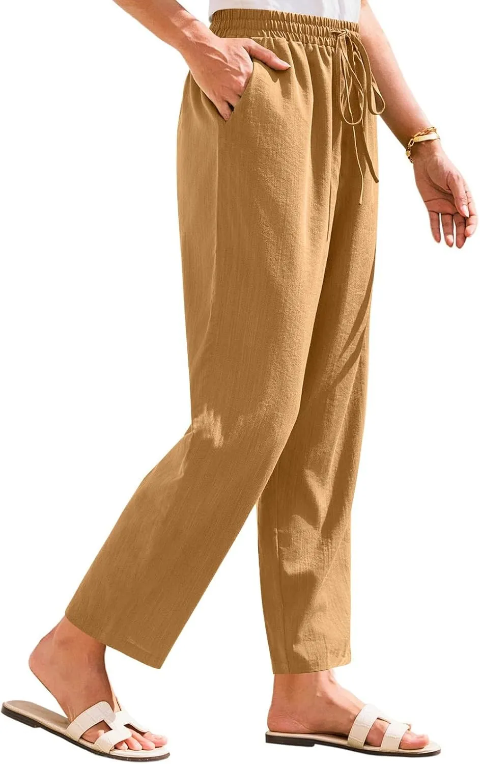 Linen Pants for Women, Linen Casual Pants Straight Leg Plus Size Peasant