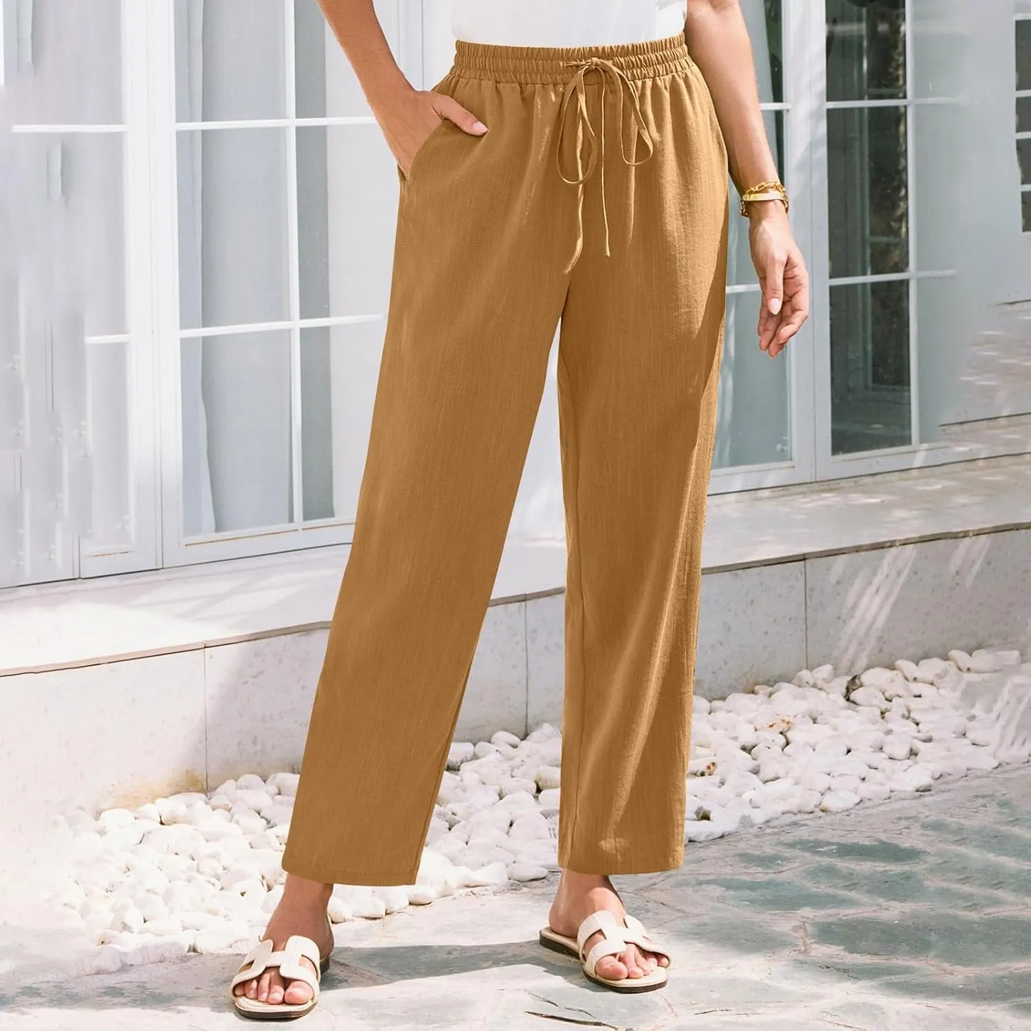 Linen Pants for Women, Linen Casual Pants Straight Leg Plus Size Peasant