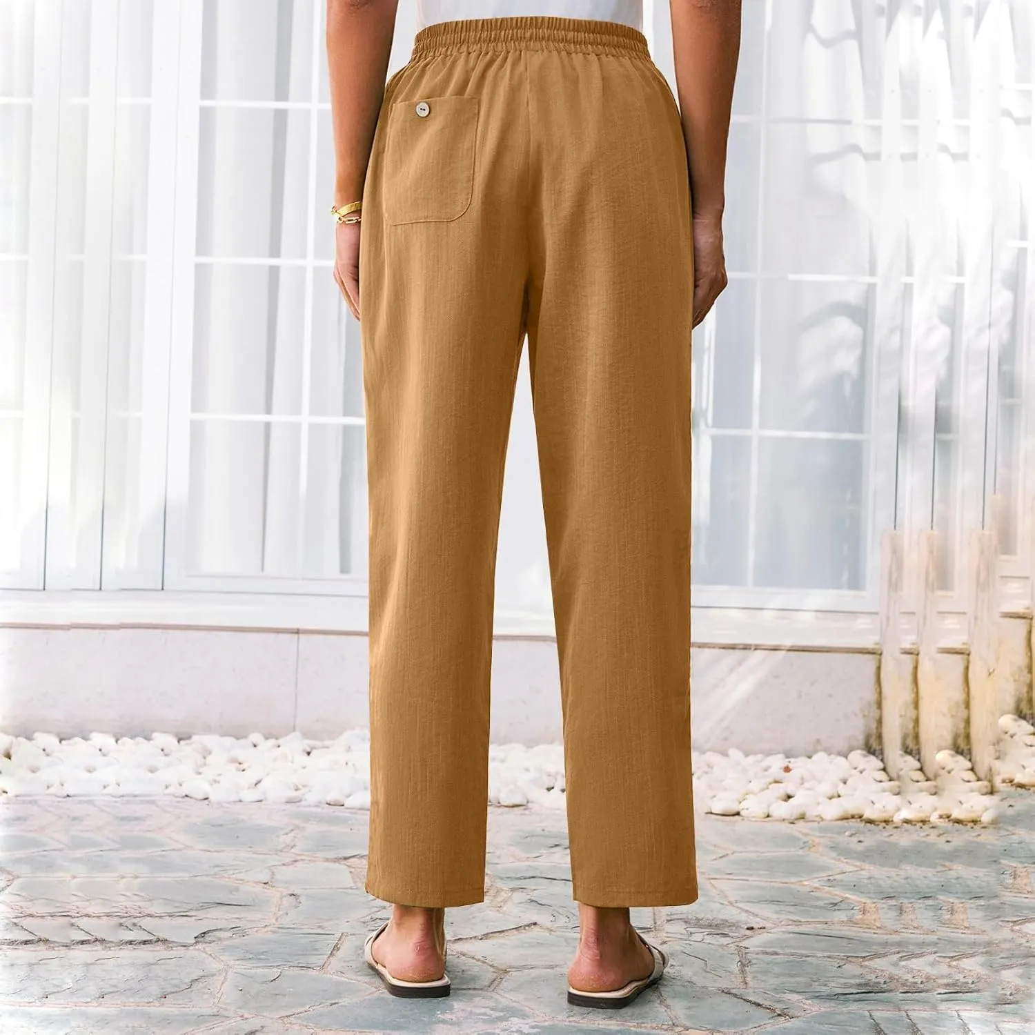 Linen Pants for Women, Linen Casual Pants Straight Leg Plus Size Peasant