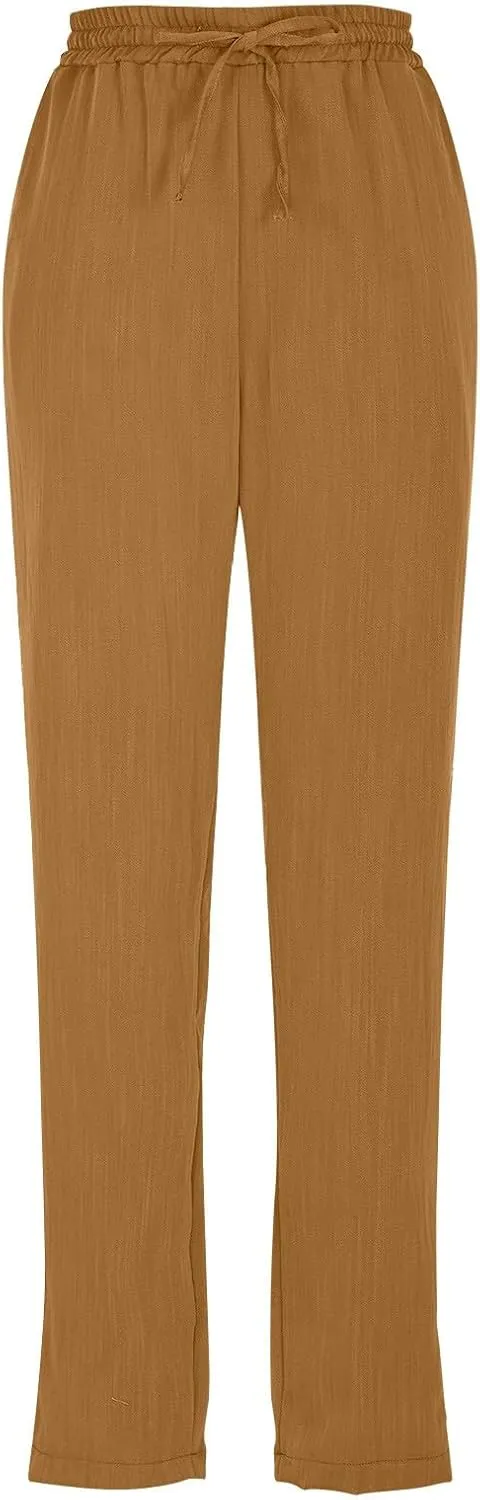 Linen Pants for Women, Linen Casual Pants Straight Leg Plus Size Peasant