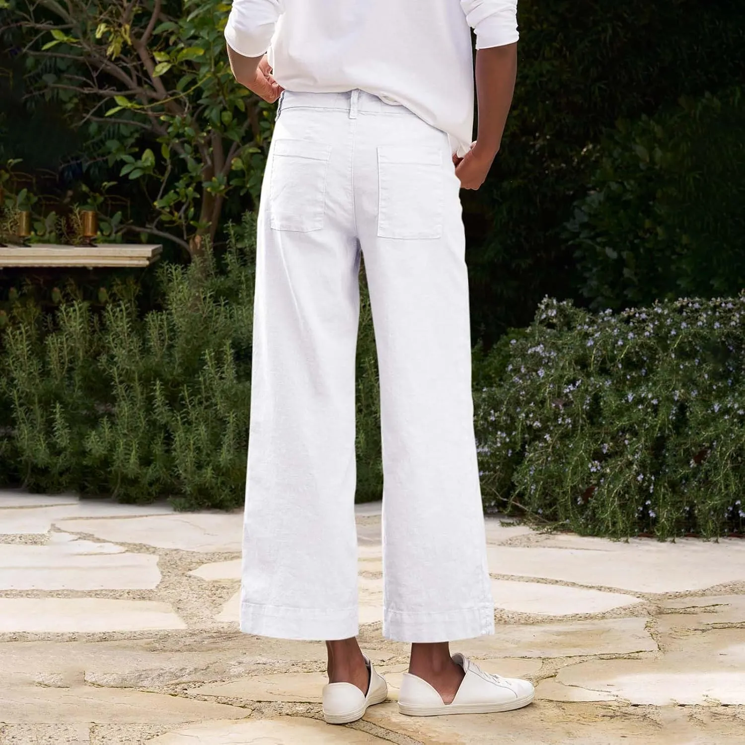 Linen Pants for Women, Linen Women's Straight Leg Casual Pants Peasant Summer