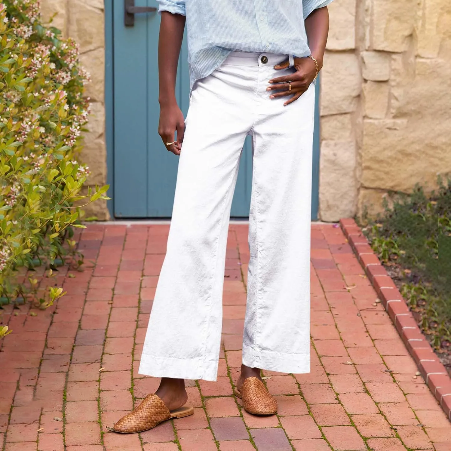 Linen Pants for Women, Linen Women's Straight Leg Casual Pants Peasant Summer