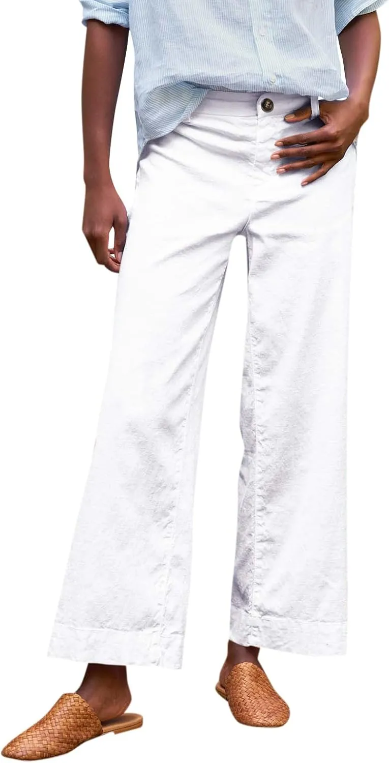 Linen Pants for Women, Linen Women's Straight Leg Casual Pants Peasant Summer