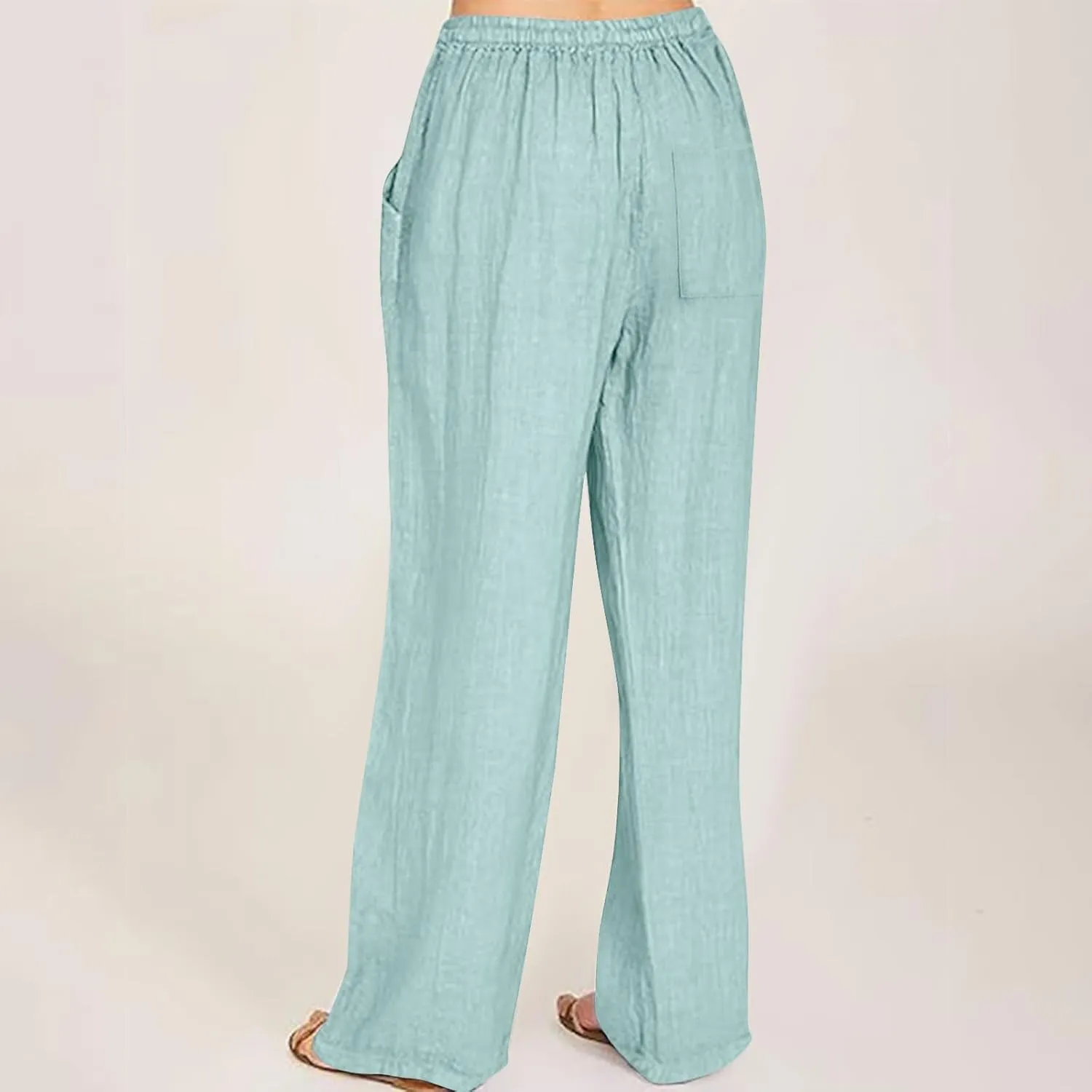 Linen Pants Women High Waisted Drawstring Palazzo Pants 2025 Flowy Wide Leg Trouser with Pockets Beach Vacation Clothes