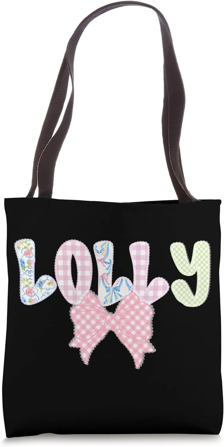 Lolly Bow Pastel Patterns Patchwork Text Tote Bag