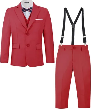 MAGE MALE Boys Multiple Colour Formal Dress Suits 5 Piece Slim Fit Dresswear Suit Set with Kids Suspenders