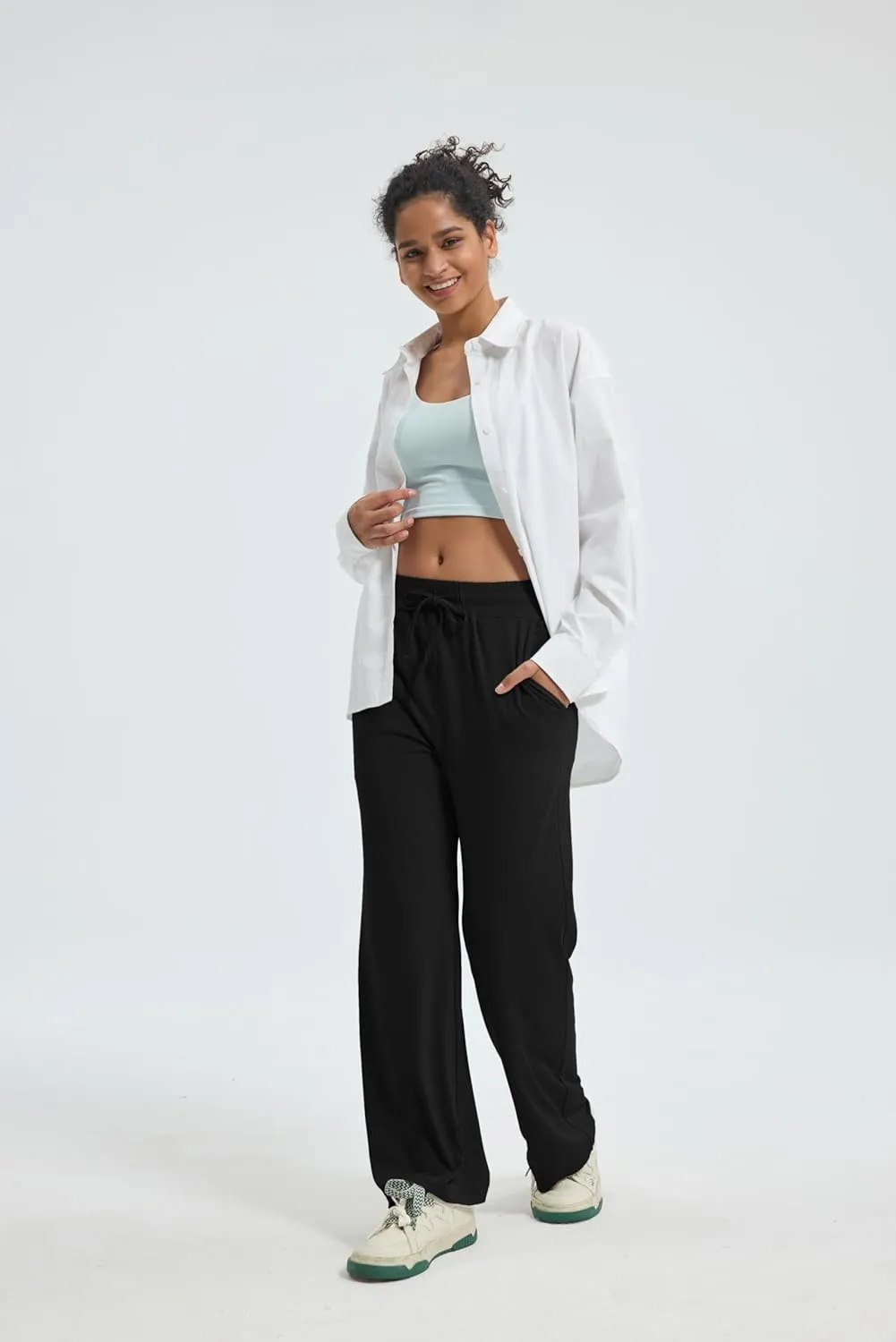 Maxbee Wide Leg Pants for Woman, Loose Sweatpants Women with Pockets,Baggy Casual Drawstring Yoga Pants Long Style