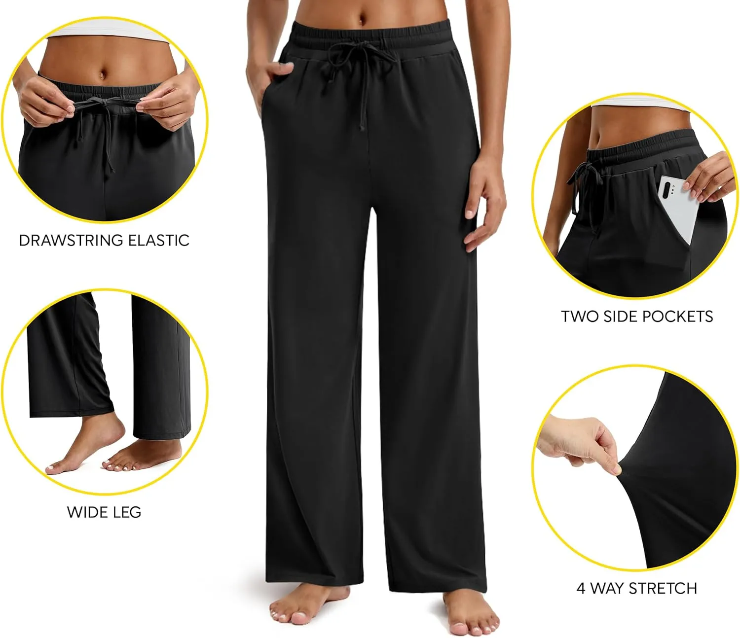 Maxbee Wide Leg Pants for Woman, Loose Sweatpants Women with Pockets,Baggy Casual Drawstring Yoga Pants Long Style