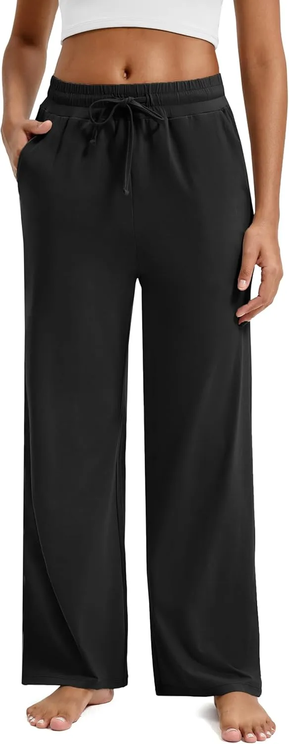 Maxbee Wide Leg Pants for Woman, Loose Sweatpants Women with Pockets,Baggy Casual Drawstring Yoga Pants Long Style