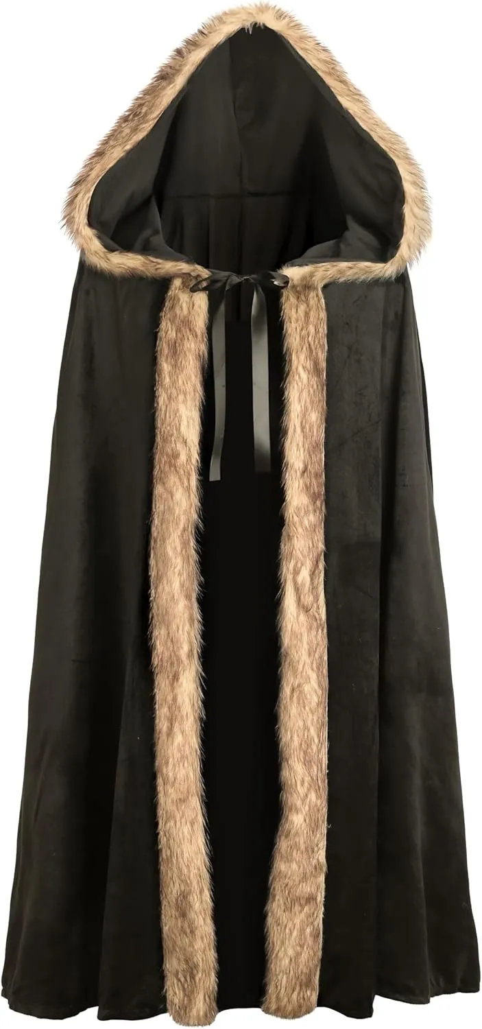 Medieval Hooded Cloak Renaissance Viking Cloak Fur Cape with Hood for Men and Women