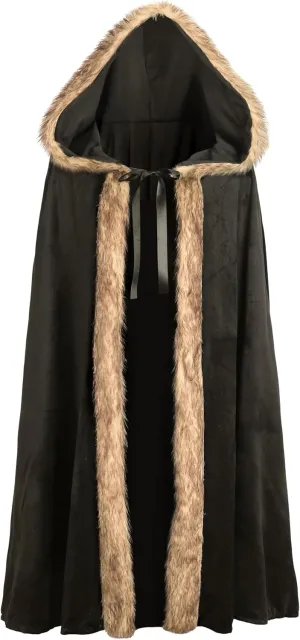Medieval Hooded Cloak Renaissance Viking Cloak Fur Cape with Hood for Men and Women