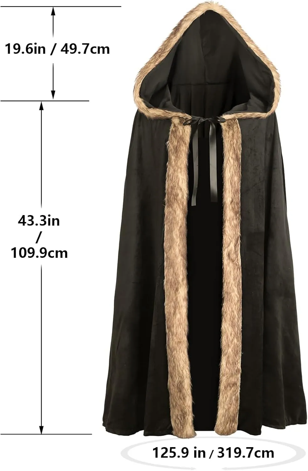 Medieval Hooded Cloak Renaissance Viking Cloak Fur Cape with Hood for Men and Women