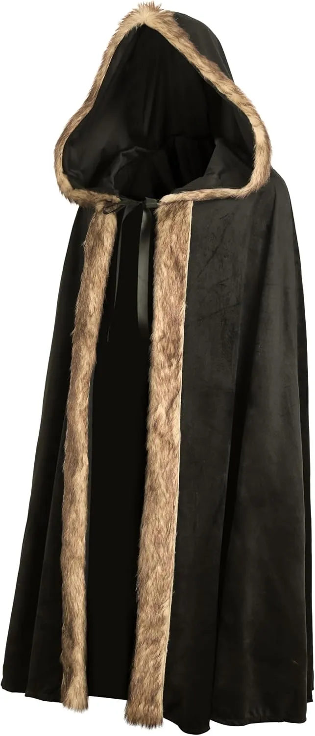 Medieval Hooded Cloak Renaissance Viking Cloak Fur Cape with Hood for Men and Women
