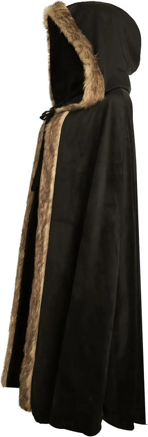 Medieval Hooded Cloak Renaissance Viking Cloak Fur Cape with Hood for Men and Women