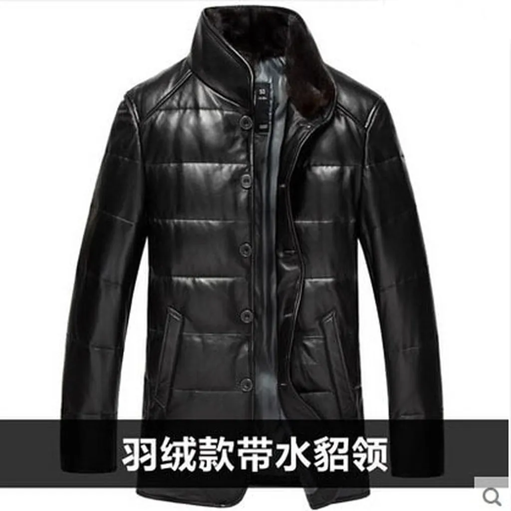 Men Leather Down Coat Genuine Sheepskin Jacket Winter Jacket Black/Brown DK075
