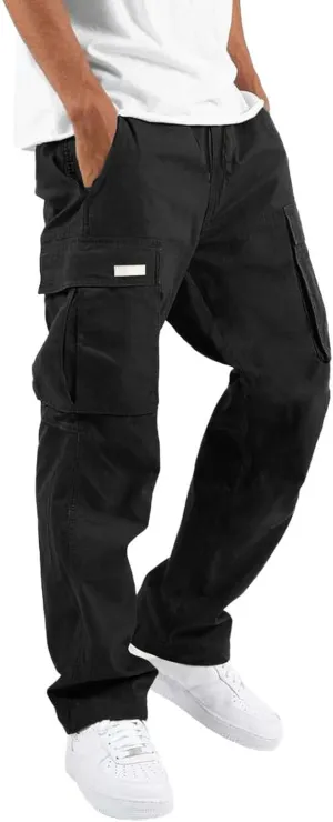 Mens Cargo Pants Casual Joggers Hiking Pants Loose Straight Athletic Workout Sweatpants with Pockets