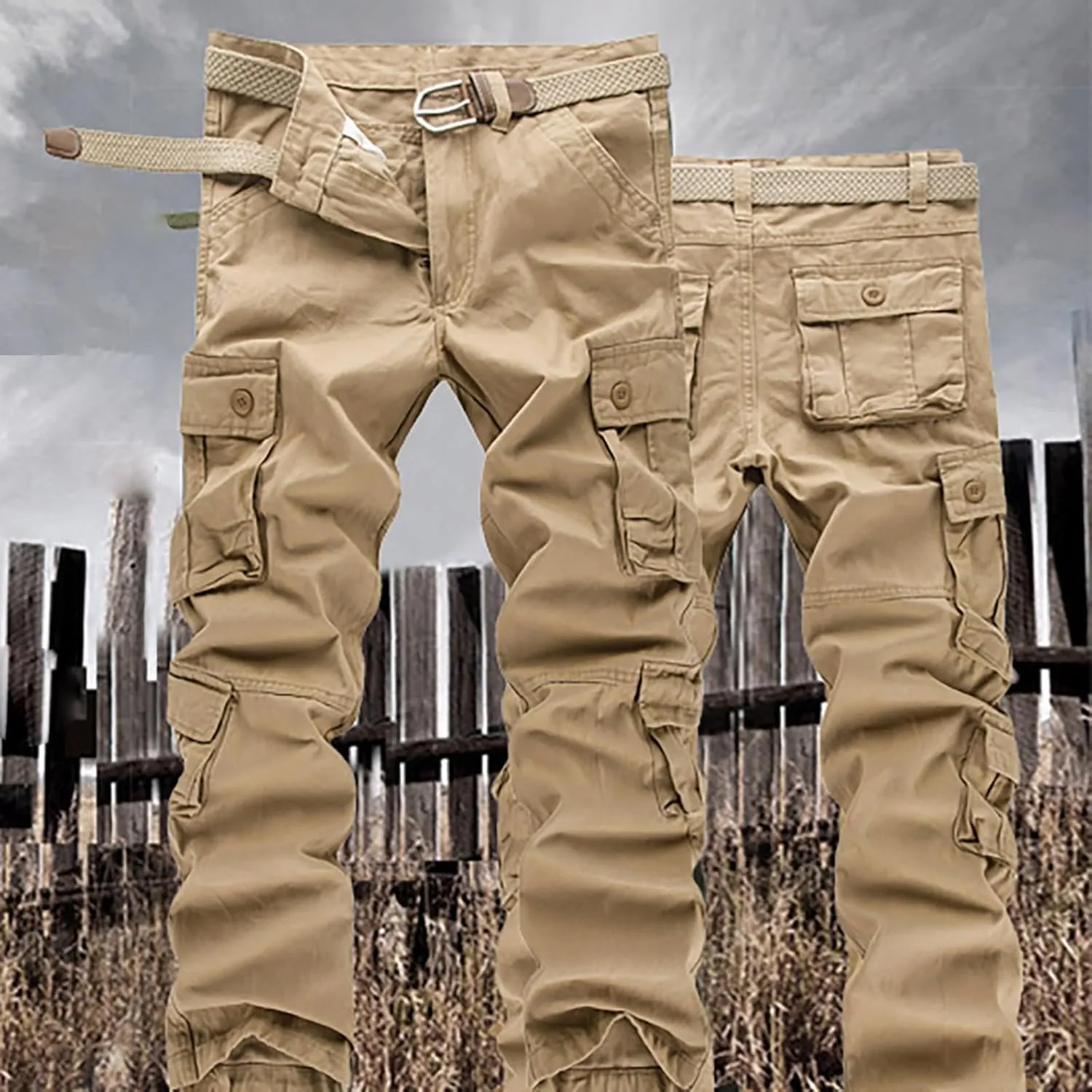 Men's Cargo Pants High Street Leisure Loose Sports Running Solid Color Lace Up Cargo Mens Outdoor Hiking Cargo Pants