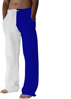 Men's Casual Linen Pants Summer Beach Trouser Lightweight Drawstring Wide Straight Leg Pant Athletic Gym Joggers Black Chino Pants