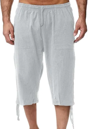 Mens Casual Linen Pants Summer Elastic Waist Straight Leg Loose Fit Beach Slacks Joggers Sweatpants, Tactical Pants Men