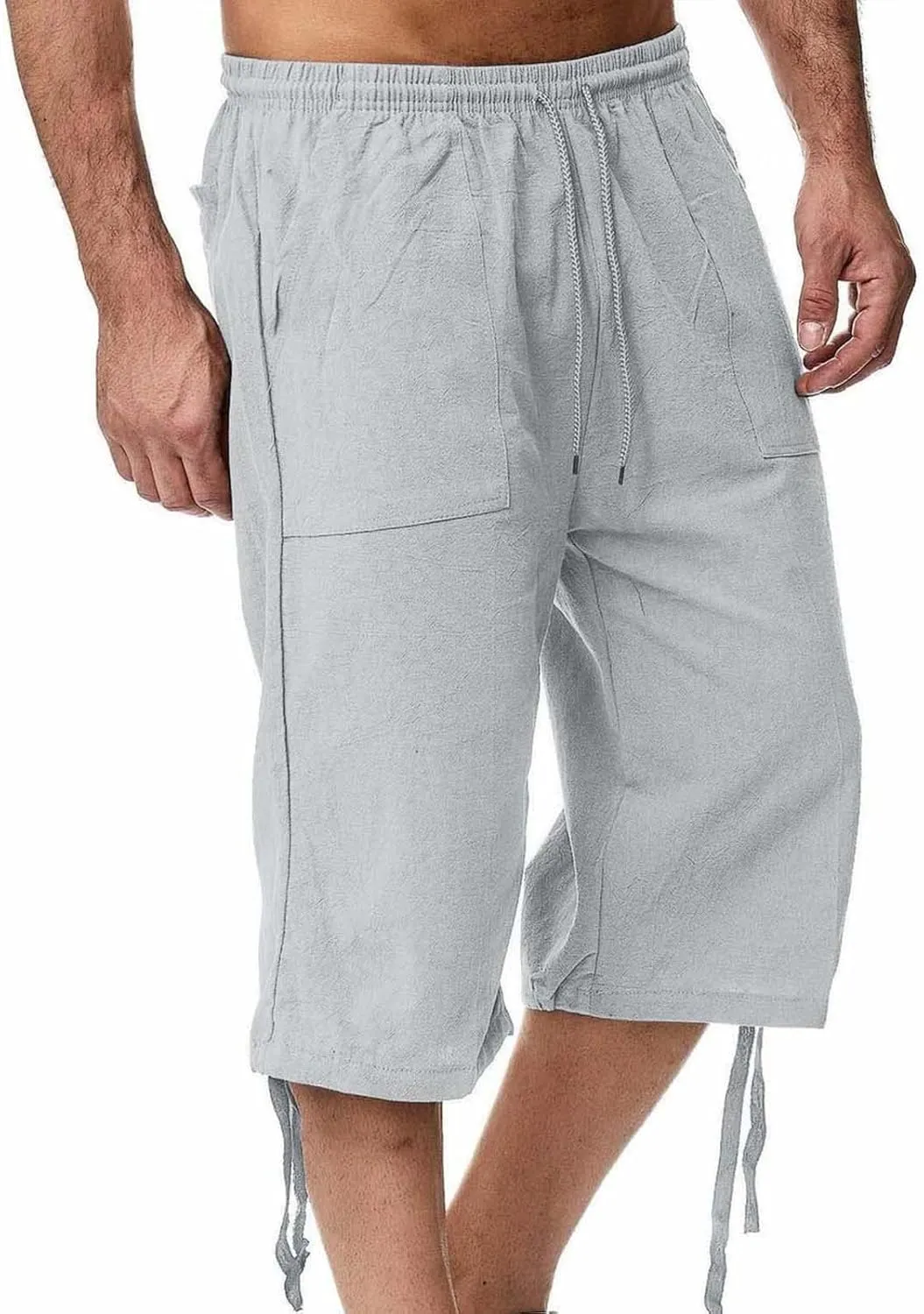 Mens Casual Linen Pants Summer Elastic Waist Straight Leg Loose Fit Beach Slacks Joggers Sweatpants, Tactical Pants Men